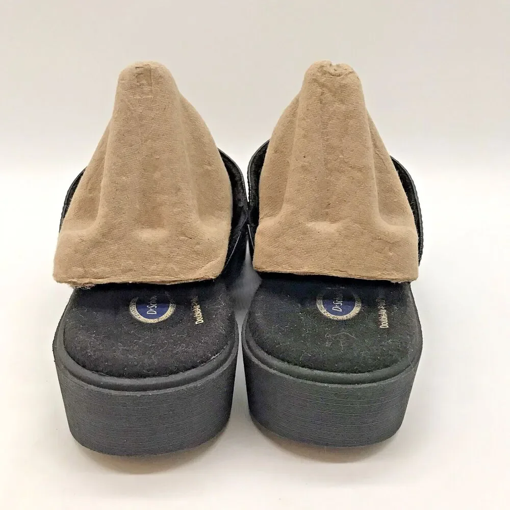 Dr. Scholl's Leather Wedge Sandals Women's 7M Black E3H-01 Comfort Slides Shoes